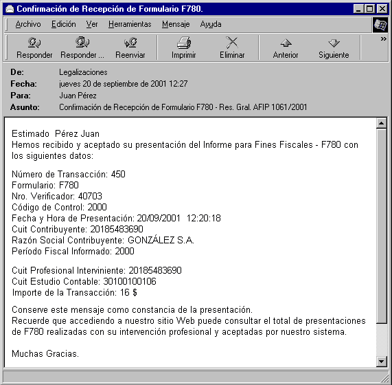 F780. Modelo de mensje de confirmación