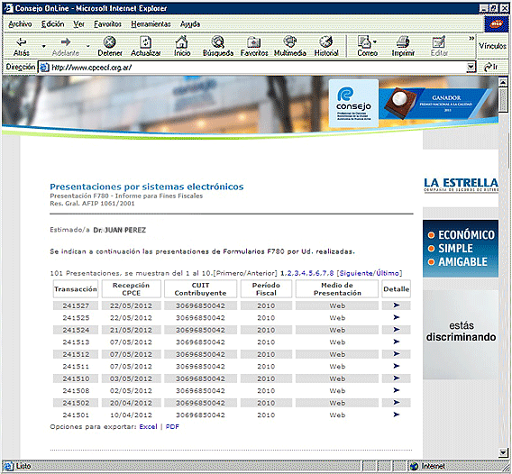 F780. Modelo de pantalla de informes